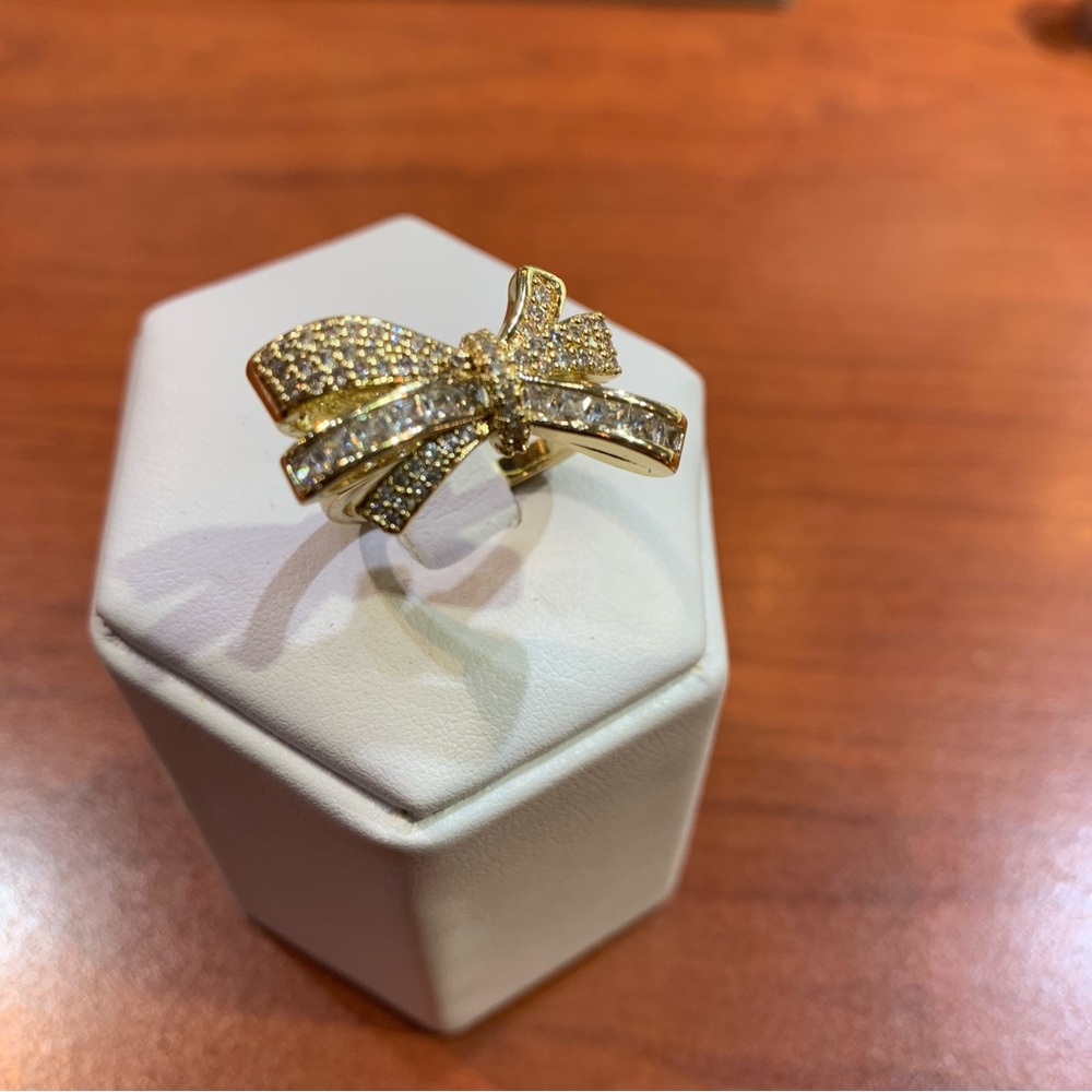 18k yellow gold-plated gemstone adjustable Bow Ring - Picture 4 of 9